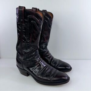 Vintage Dan Post Men’s Black Cherry Leather Cowboy Boots Size 10D